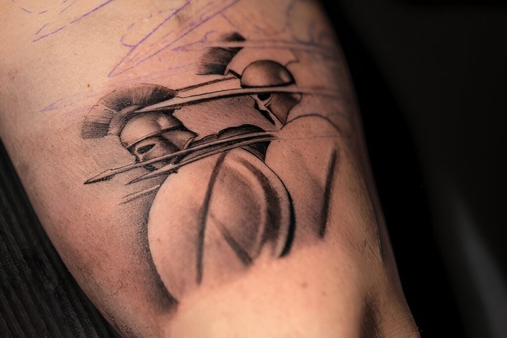 Black & Grey Warrior Portraits Angel tattoo studio